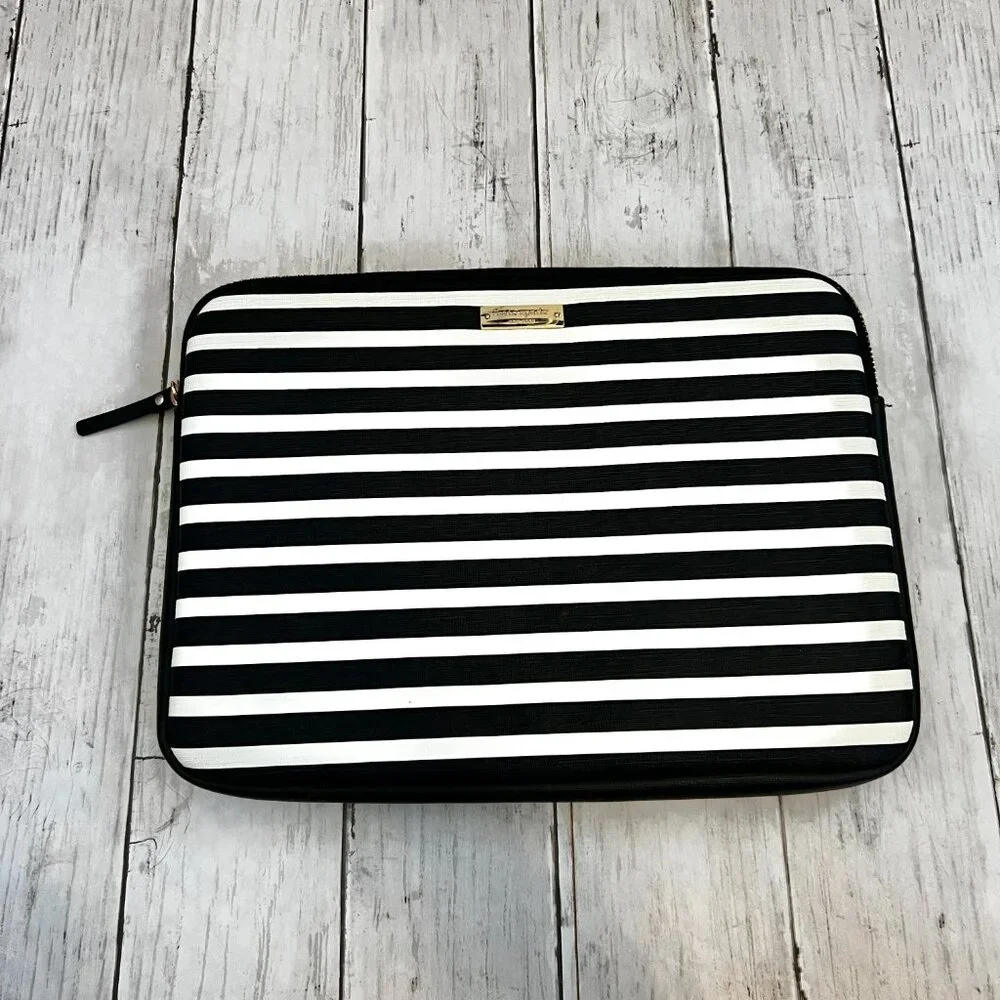 Kate Spade Saffiano Black & White Stripe Tablet Laptop Case